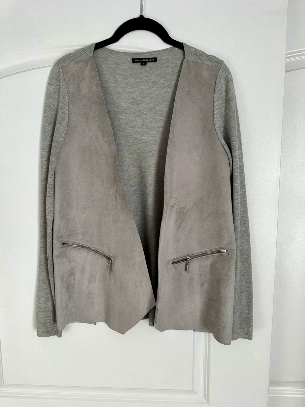 Madison & Lola Gray Suede-Front Open Blazer